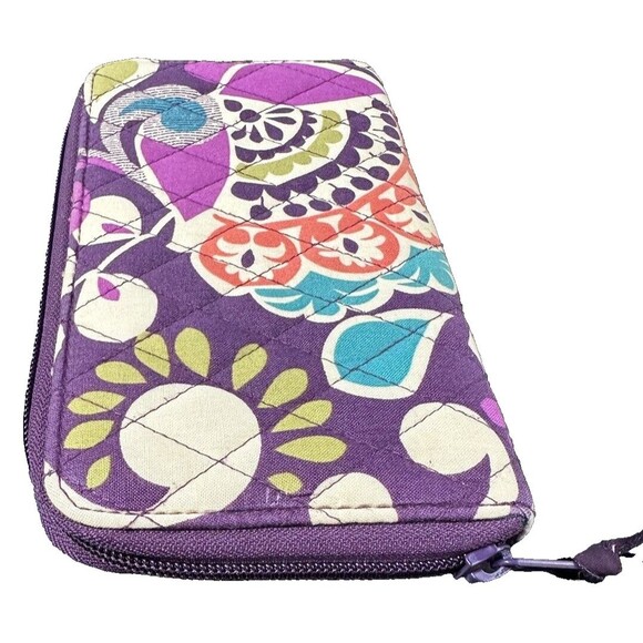 Vera Bradley Quilted Purple Green Floral Accordion Zippered Wallet 16 Slots - Picture 5 of 12